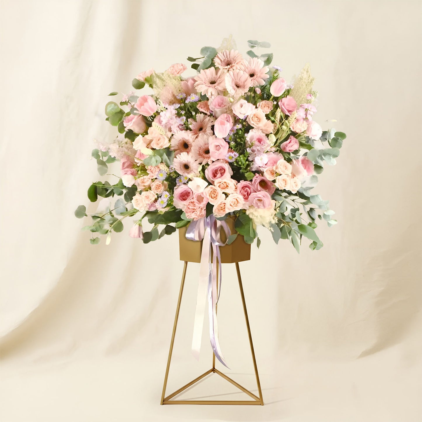 Blooming Pink Flowers Tripod Stand