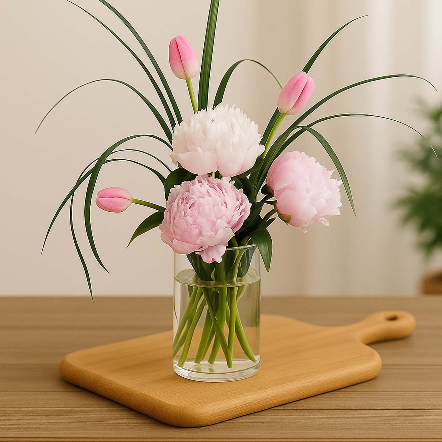Peony & Tulip Cylindrical Vase