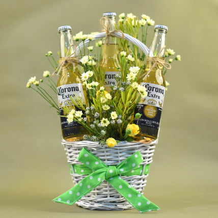 Yellow Pom & Beer Basket