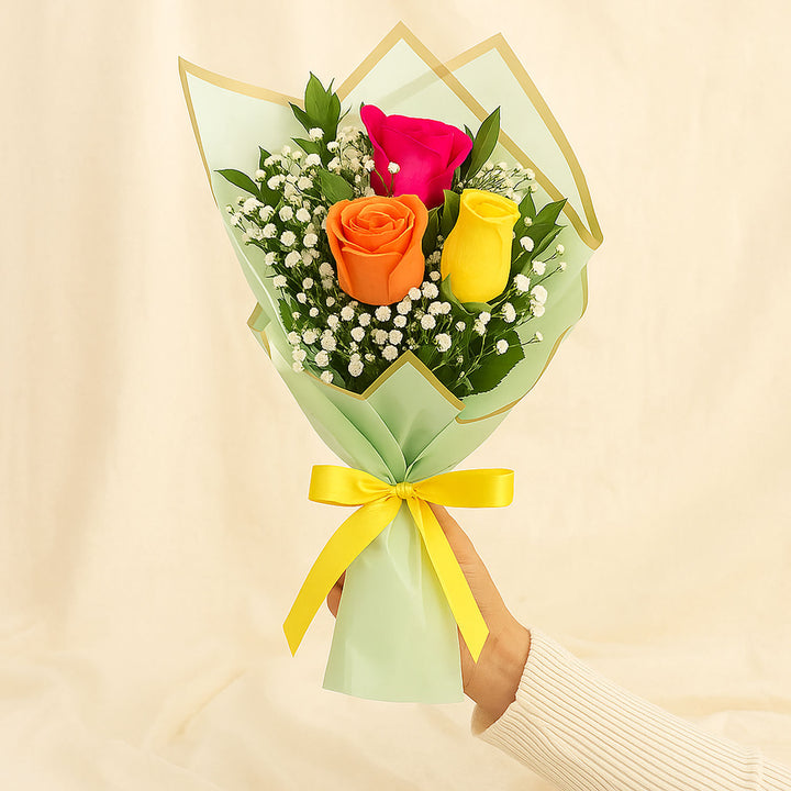 3 Mix Roses Hand Bouquet