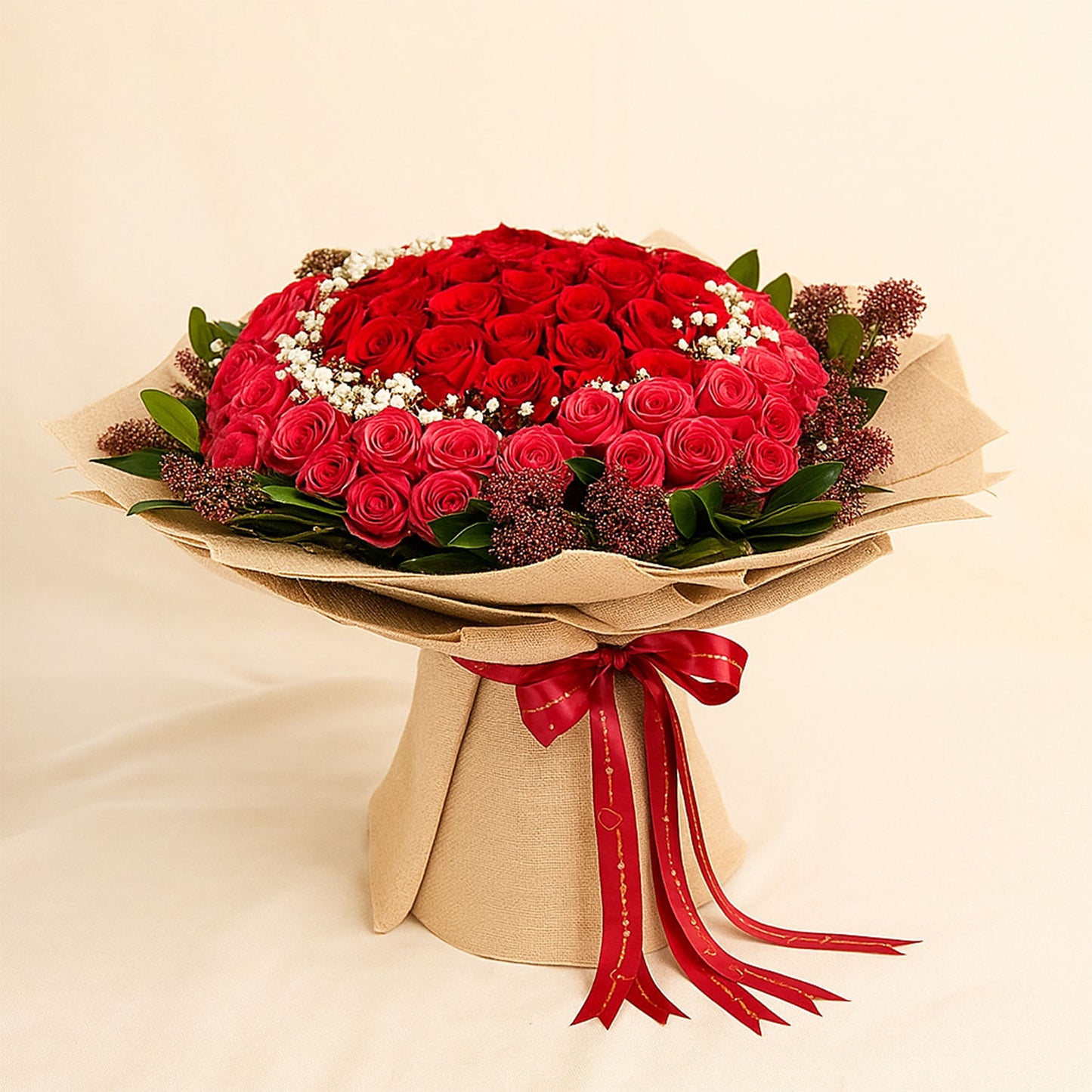 75 Roses and Skimmia Bouquet