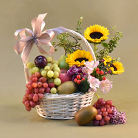 Beautiful Mixed Flowers & Fruits Basket