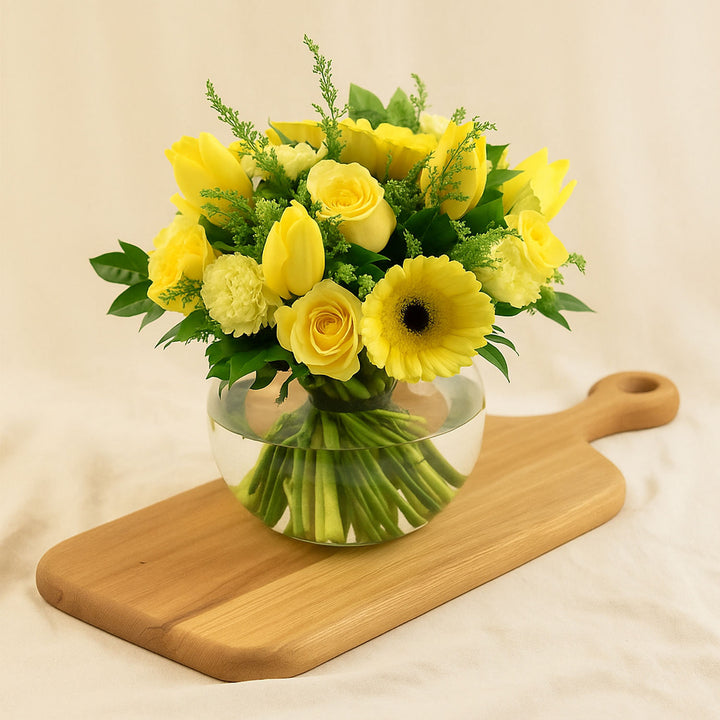 Bright Mixed Flowers Fish Bowl Vase