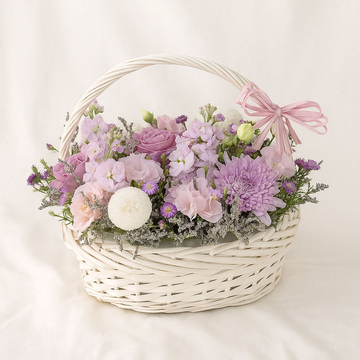 Enticing Mixed Flowers Round Basket