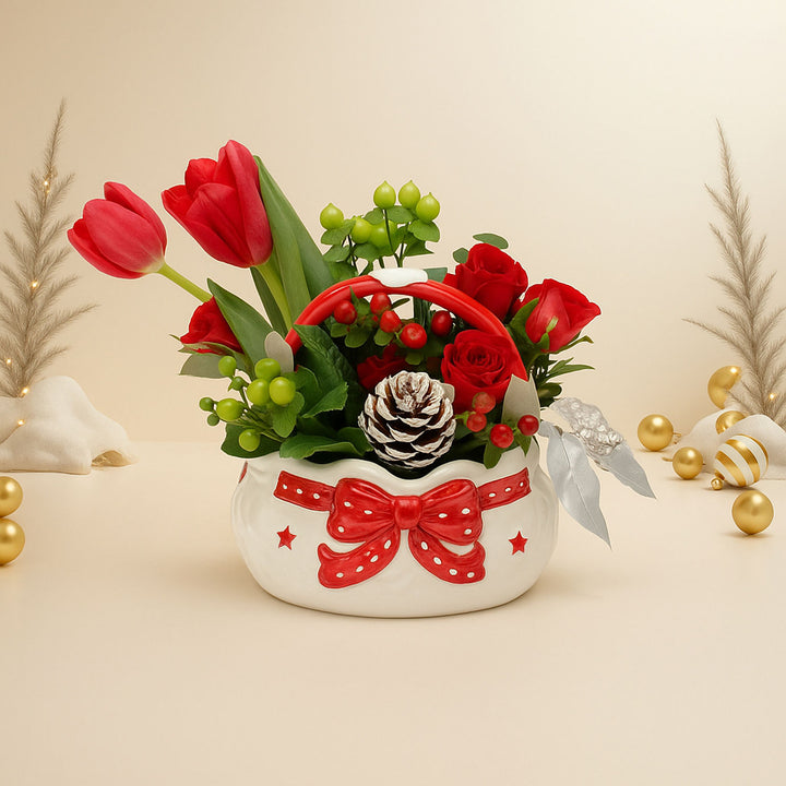 Flowers in Ceramic Basket