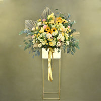 Graceful Mixed Flowers Golden Stand
