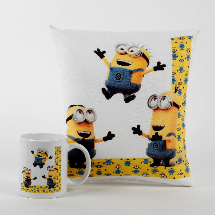Jumping Minions Printed Cushion And Mug Combo