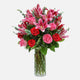 Mixed Roses Stargazer lilies in Glass Vase Arrangement