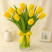 Serene Yellow Tulips Glass Vase